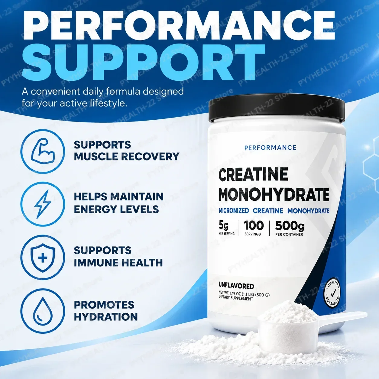 Creatine Monohydrate Micronized Powder - Boosts Muscle Growth & Strength with 5g Pure Creatine Per Serving, Unflavored,500g