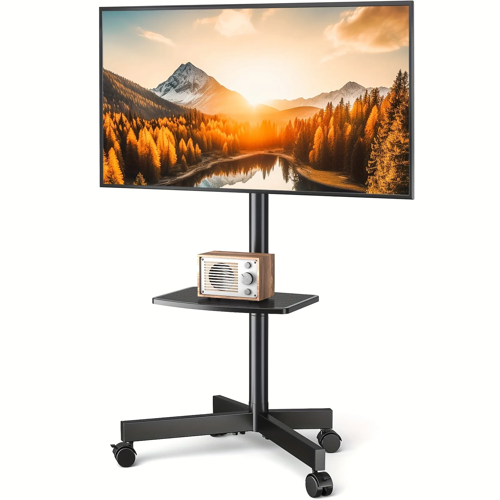 

Heavy-Duty Rolling TV Stand with Wheels - Adjustable Height TV Cart, 88Lbs Capacity, 400X400Mm VESA Mount, 3-Level Height Adjustment, Portable Iron Frame for 23-65" LCD LED Flat/Curved Screen, TV Table for Living Room, Perfect for Indoor Space, T