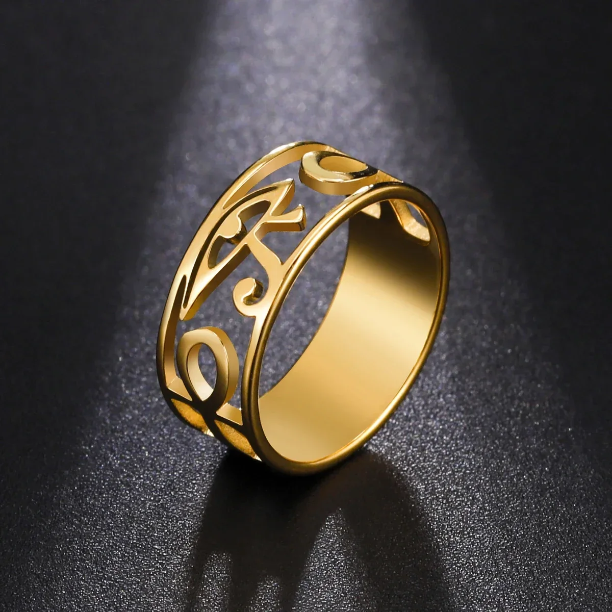 Ancient Egypt Eye Of Horus Ring Stainless Steel Hollow Ra Udjat Finger Rings Accessories Ankh Cross For Women Men Gifts