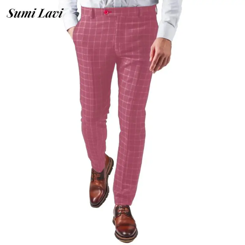 

Daily Casual Woolen Suit Pants For Mens Spring Autumn Vintage Plaid Printed Straight Trousers Men Offiece Business Fashion Pants