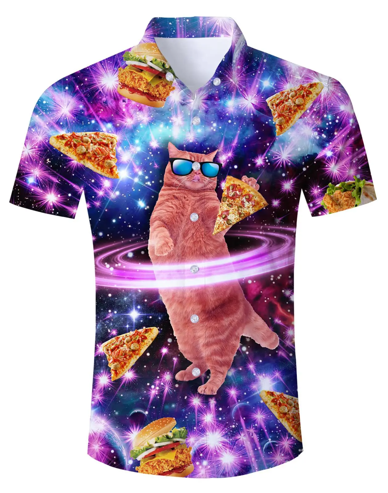 

Newest Summer Beach Men's Shirts Fun 3D Pizza Cat Print Short Sleeve Hawaiian Shirt Casual Stylish Oversized Vacation Streetwear