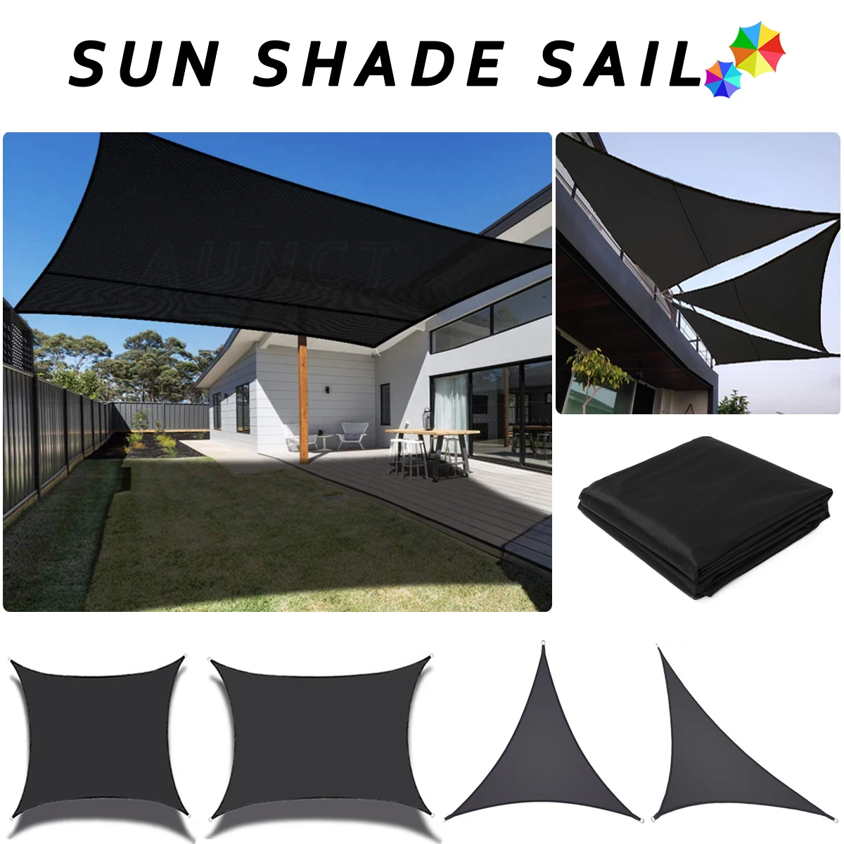 

Black All size Waterproof Sun Shade Sail Square Rectangle Garden Terrace Canopy Pool Shade Triangle Camp Hiking Yard Awning