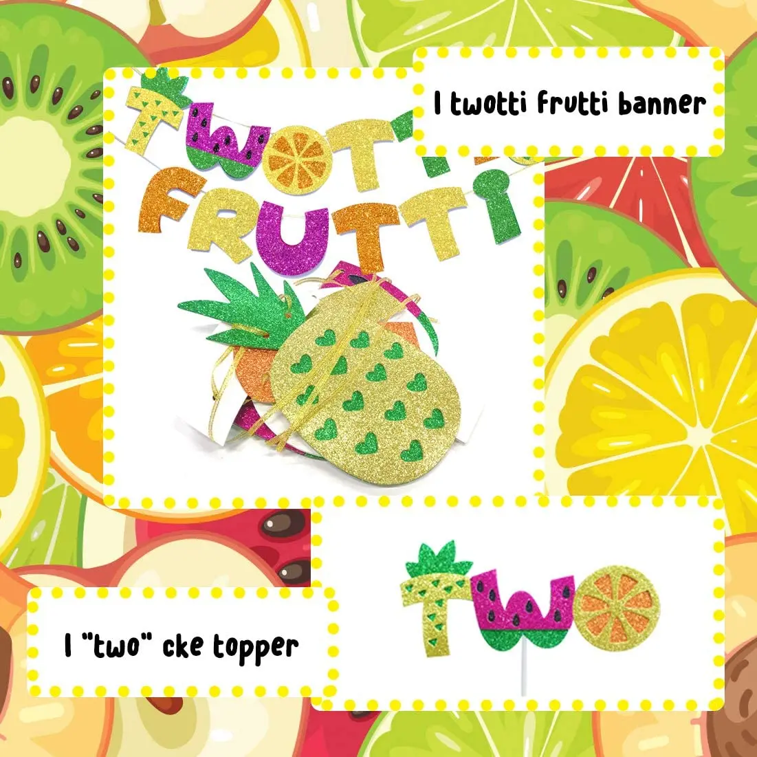 Twotti Frutti Birthday Banner Cake Topper Kit Twotti Fruity 2nd Birthday Decorations Summer Fruit Second Birthday Party Supplies