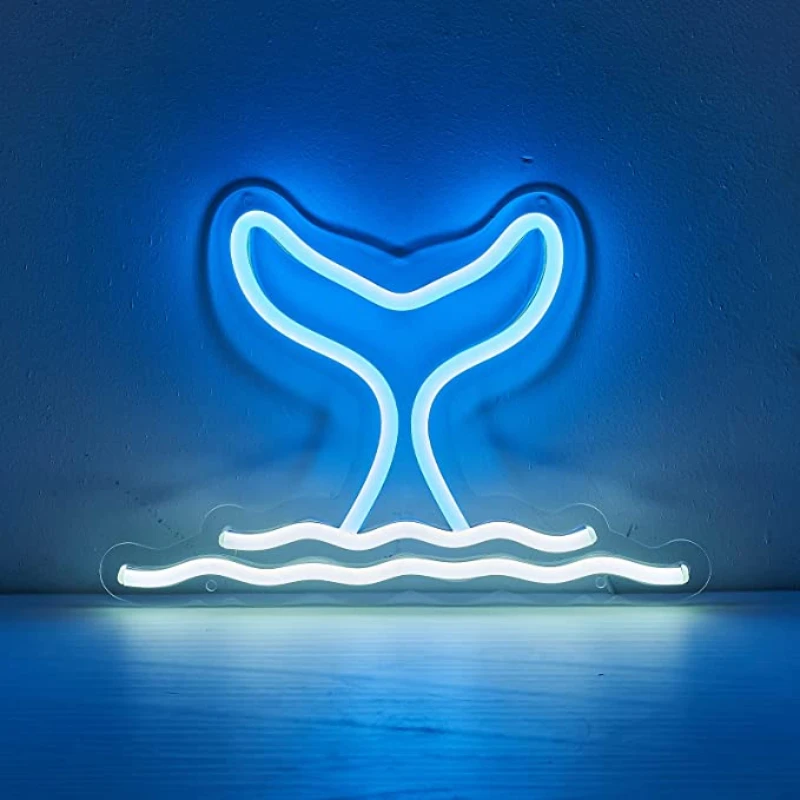 Blue Whale Tail Wave Neon Sign Art Lâmpada de parede, USB Estética, Decoração do quarto, Presente para quarto de criança, Casa, Bar, Festa, Luzes LED engraçadas