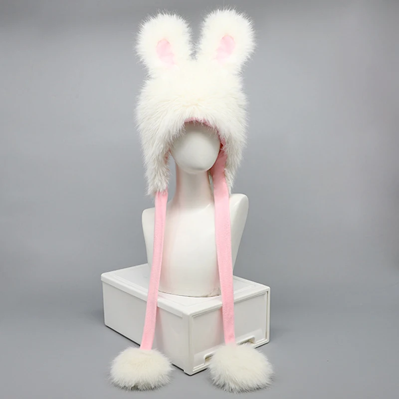 Chapeau Lolita mignon et moelleux pour femmes, couvre-chef oreilles de lapin en fourrure, couvre-chef en peluche, accessoires de spectacle de Cosplay Anime