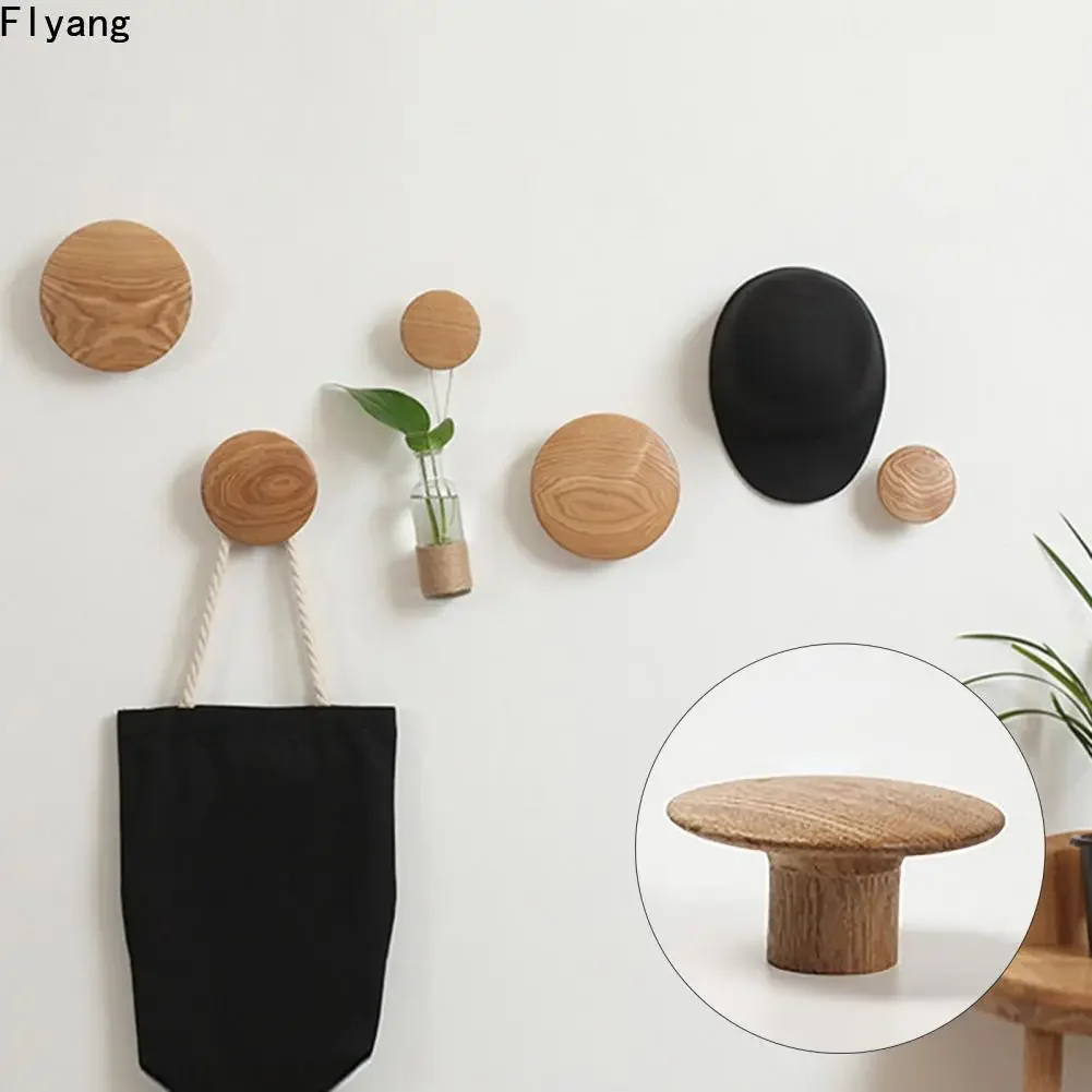 Solid Wood Wall Clothes Rack Hook Self Adhesive Towels Coat Bags Clothes Storage Coat Hooks Children Room Decor Storage Rack