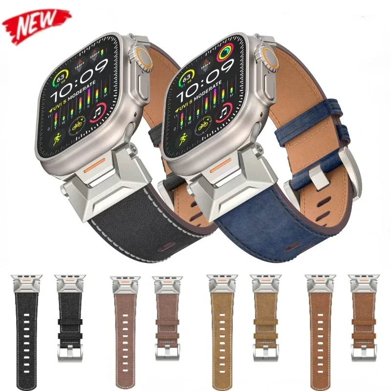 

Genuine Leather Strap for Apple Watch Ultra2 10 9 8 7 49mm 46mm 45mm Mecha Business Bracelet Wristband IWatch 6 5 4 SE 44mm 42mm