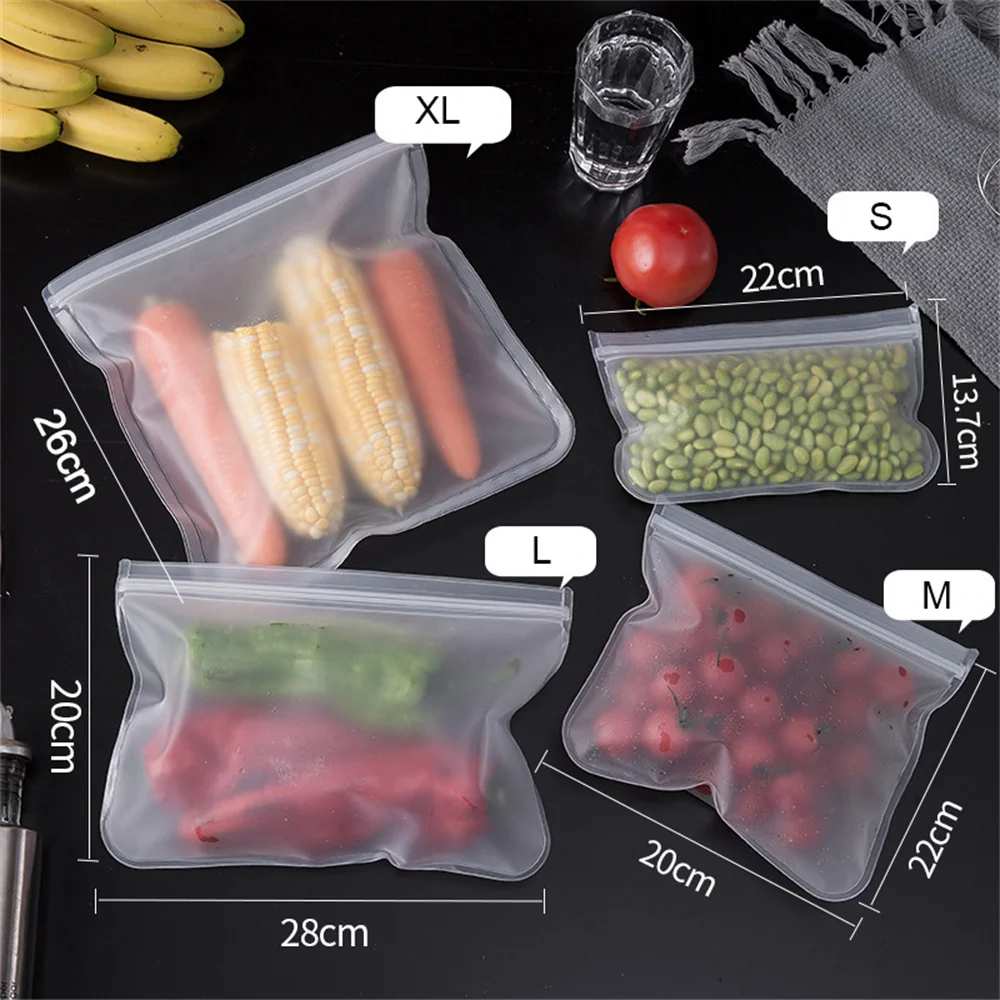 Clear Food Storage Bag Reusable Stand Up Zip Shut Bag Leakproof Smell Proof Containers Fresh Food Wrap Ziplock Packaging Pouch