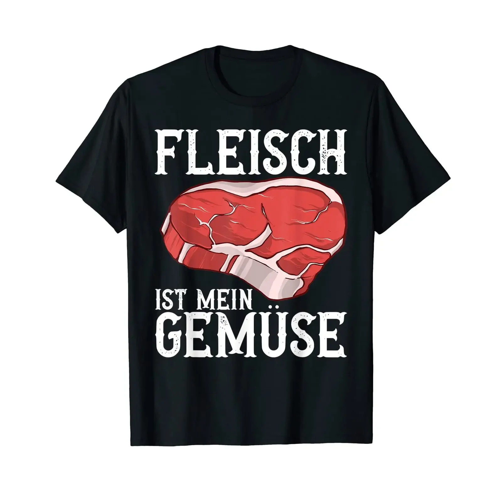 T Shirt with German Text Fleisch ist mein Gemüse Lang black s vintage Washed Stretched fashion Slightly graphic