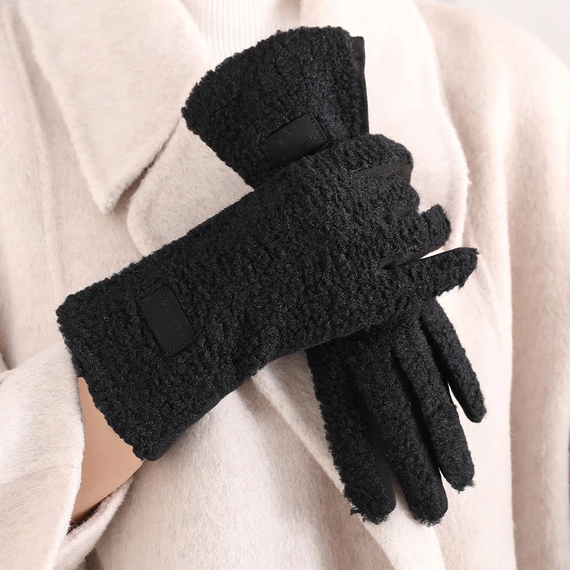 Fashion Imitation Fleece Winter Keep Warm Gloves Women Touch Screen Thickened Cycling Driving Windproof Cold Proof Mittens