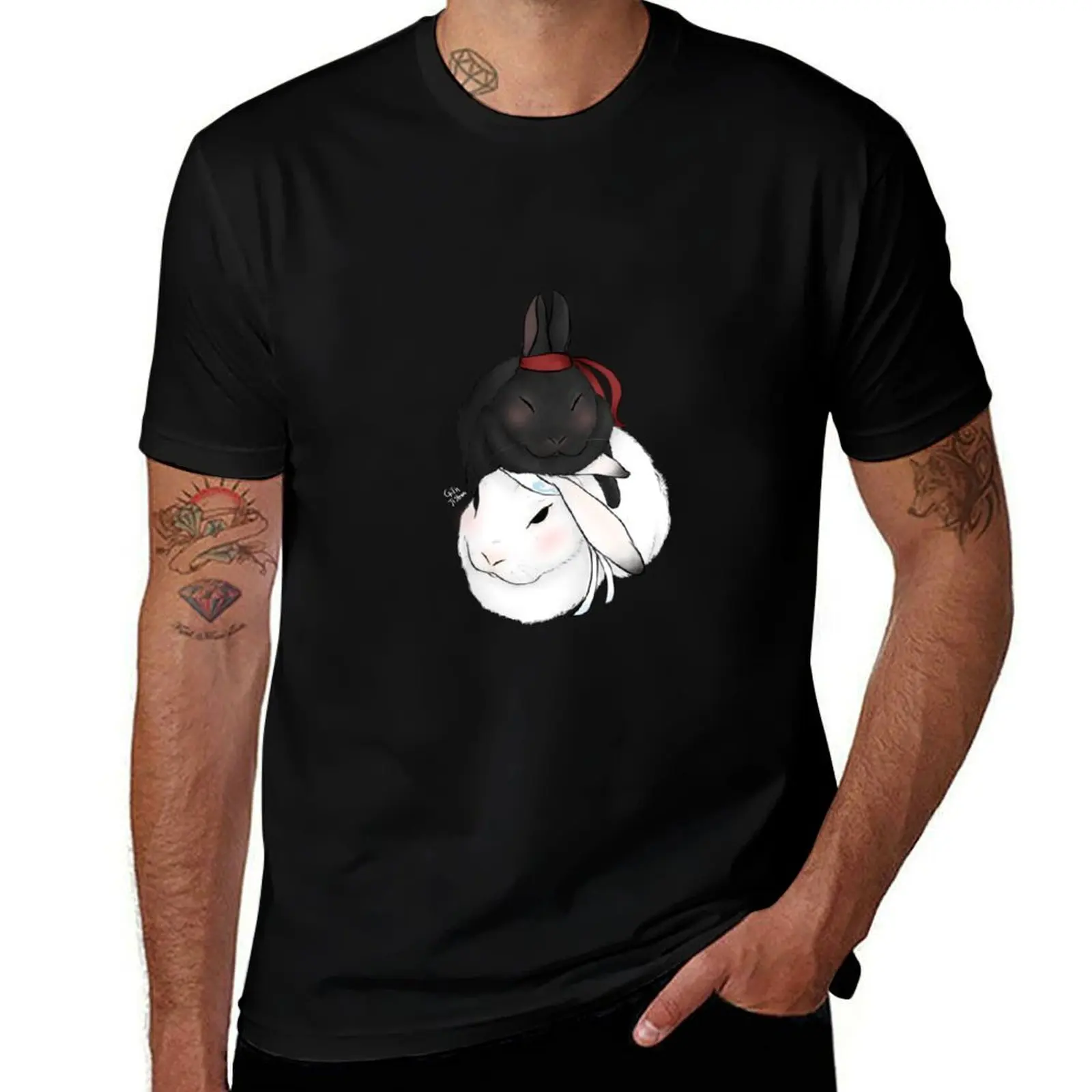 

wang xian bunnies T-Shirt t shirts for man graphic vintage t shirts for man cotton soft T-Shirt