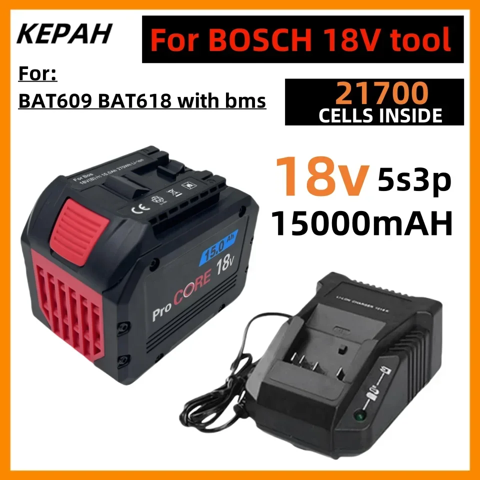 สําหรับ Bosch สว่านไฟฟ้า 18V 21700 Li-Ion แบบชาร์จไฟได้ Battery18V แบตเตอรี่ 15000mAH BAT609, BAT609G, BAT618, BAT618G, BAT614