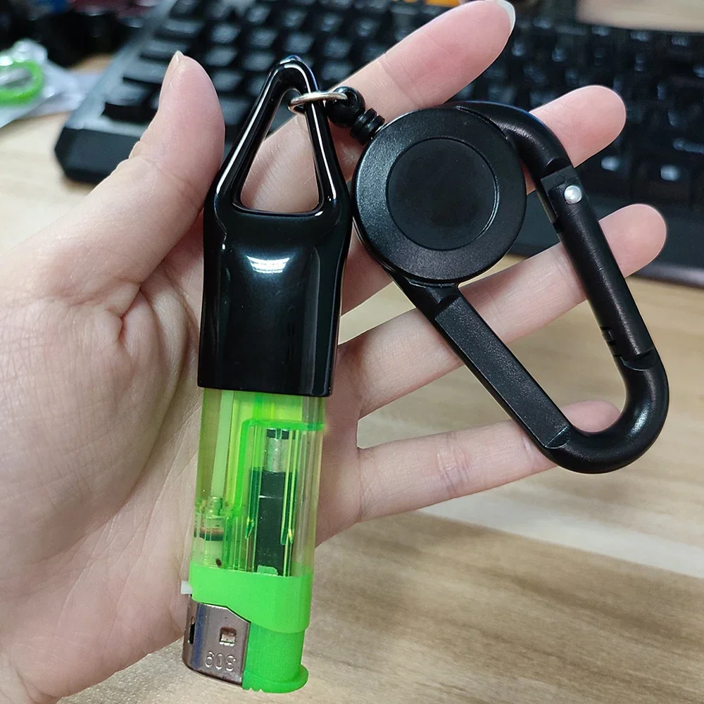 10Pcs Color Lighter Holder Sleeve Clip Smoking Accessorie With Retractable Keychain Carabiner Windproof Lighter Protective Cover