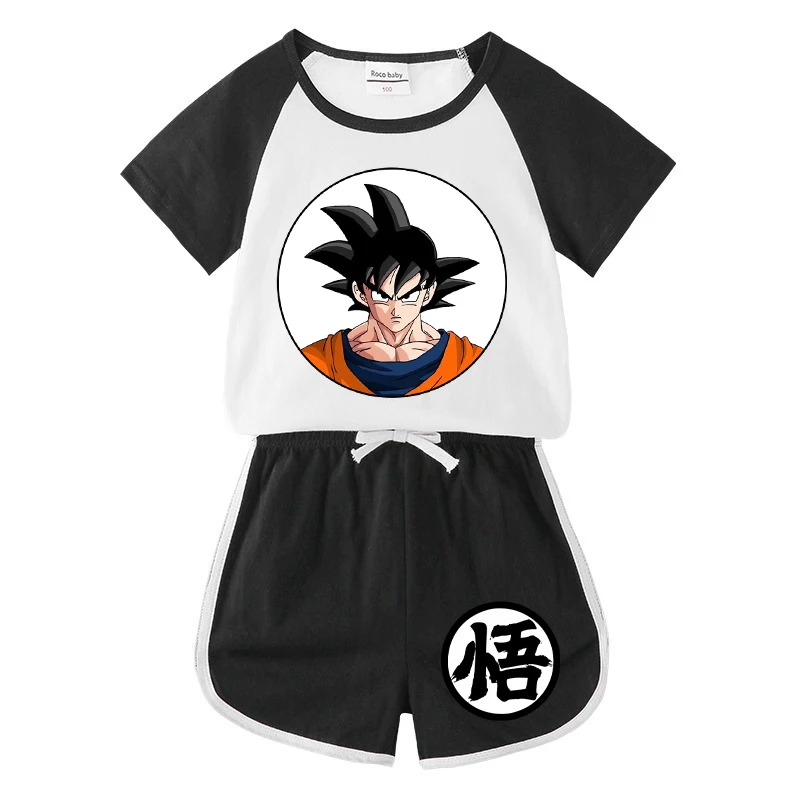 2 stks Dragon Ball T-shirt + shorts Kinderkleding Cartoon Anime Korte Mouw Pak Kid Goku Trendy Thuis Kleding geschenken Cool Tee