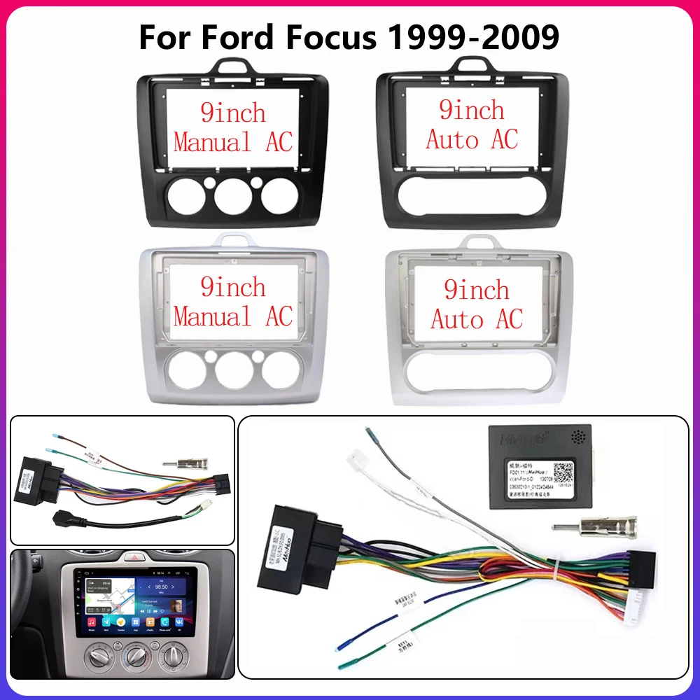 Para FORD Focus 1999-2009 9 pulgadas 2 Din Car CD Radio Fascia Panel montaje de tablero Facia Panel reproductor de Radio pantalla accesorios cables