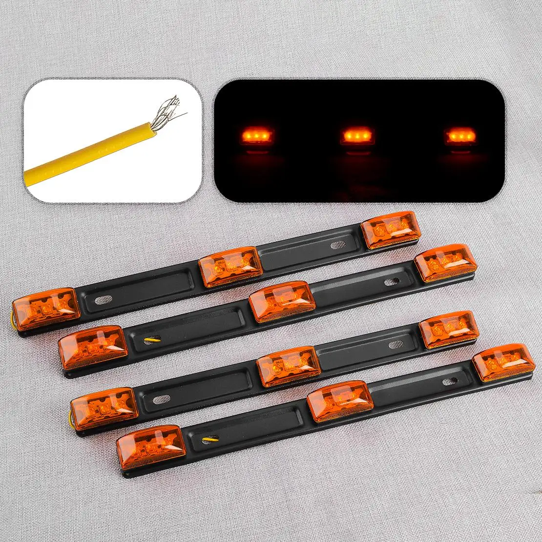 

12V 3W IP67 4pcs Stainless Amber LED Rear Clearance ID Marker Light Bar Fit for Truck Trailer Pickup Boat Tail Lamp