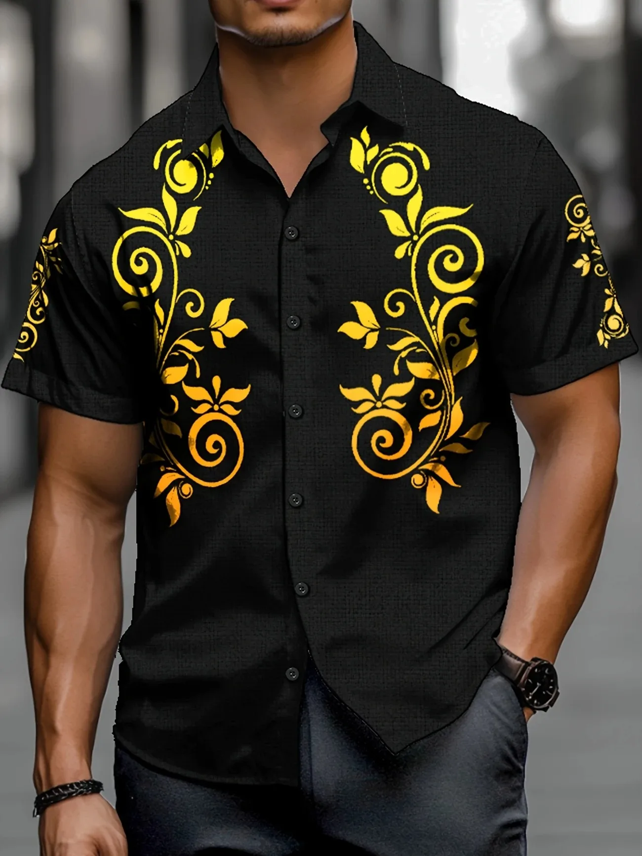 

Гавайская мужская дышащая рубашка с коротким рукавом, рубашка французского барокко с 3D принтом, уличная мода премиум-класса, свободная уличная одежда