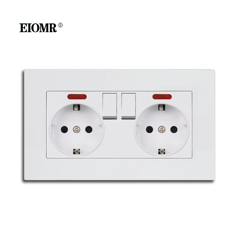 EIOMR EU European Standard Wall Mounted Power Socket Flame Retardant PC Panel with USB 5V 2A and Type C Power Plug Home Socket