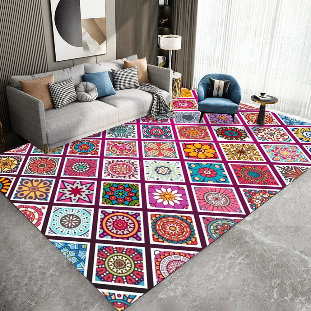 Bohemian Mandala Moroccan Rug Runner in Tile Effect Pattern for Kitchen Dining Room Rug Large Area Floor Mat Home Carpet