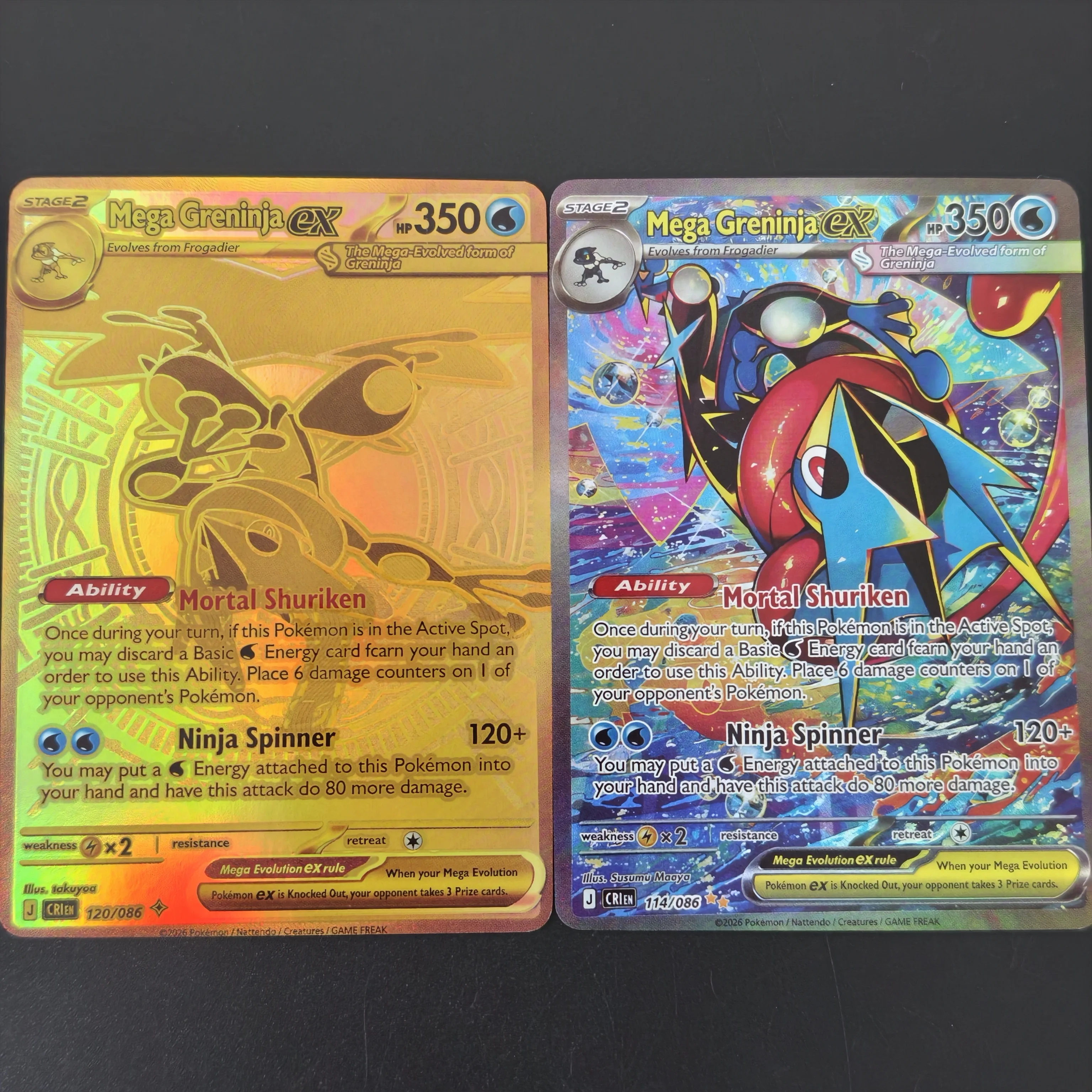 English Proxy PTCG Card Pokemon Mega Greninja EX Collection Card CRI Gold Rare Full Art Rainbow EX Anime Classic Game Card