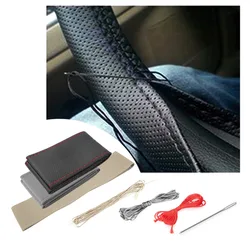 Car Steering Wheel Braid Cover Needles And Thread Artificial Leather Car Covers Suite 4 Color DIY Texture Soft Auto Accessories