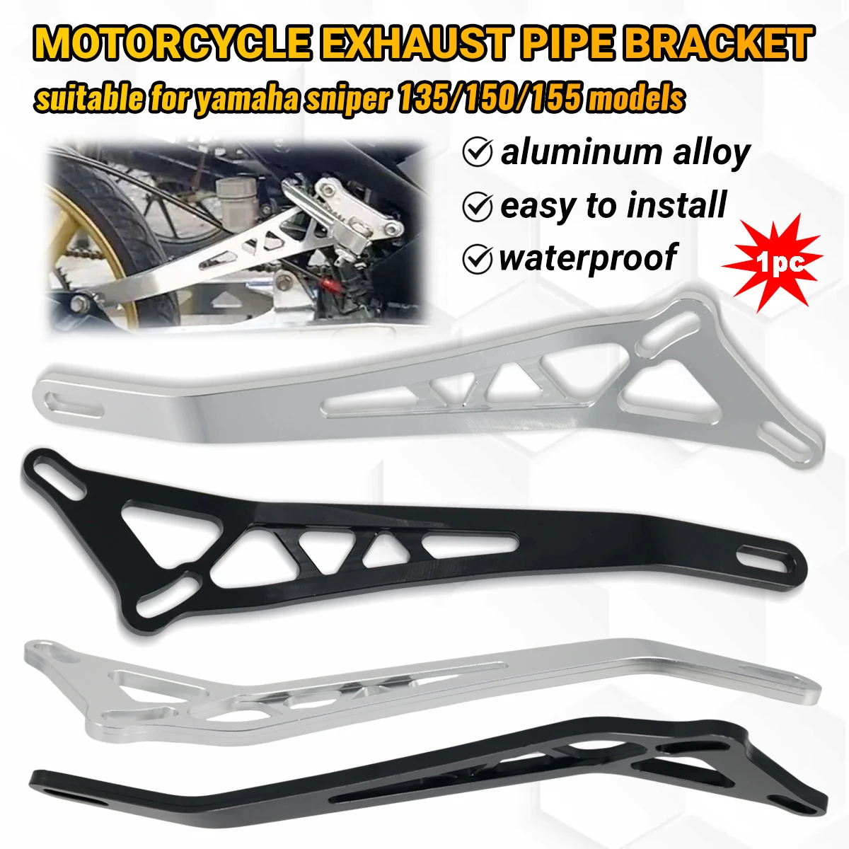 Motorcycle Exhaust Pipe Bracket, Made of Aluminum Alloy Material, With a Two-Color Hollow Design and Accessory Components