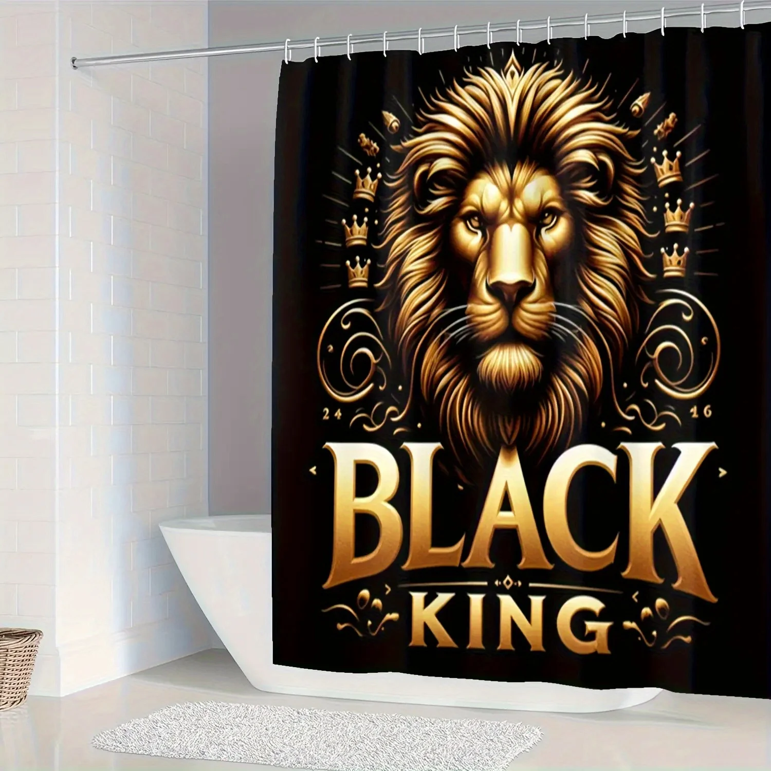 4pcs Lion Pattern Shower Curtain Set with U-Shape Mat & Toilet Cover, Abstract Modern Style Bathroom Decor with 12 Hooks