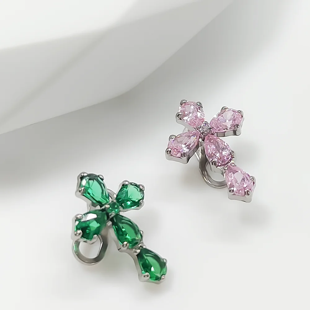 الطبية الصف F136 سبائك التيتانيوم الفاخرة عالية الجودة الصليب زركونيا الترقوة مرساة مسمار المألوف المخفية ثقب المجوهرات