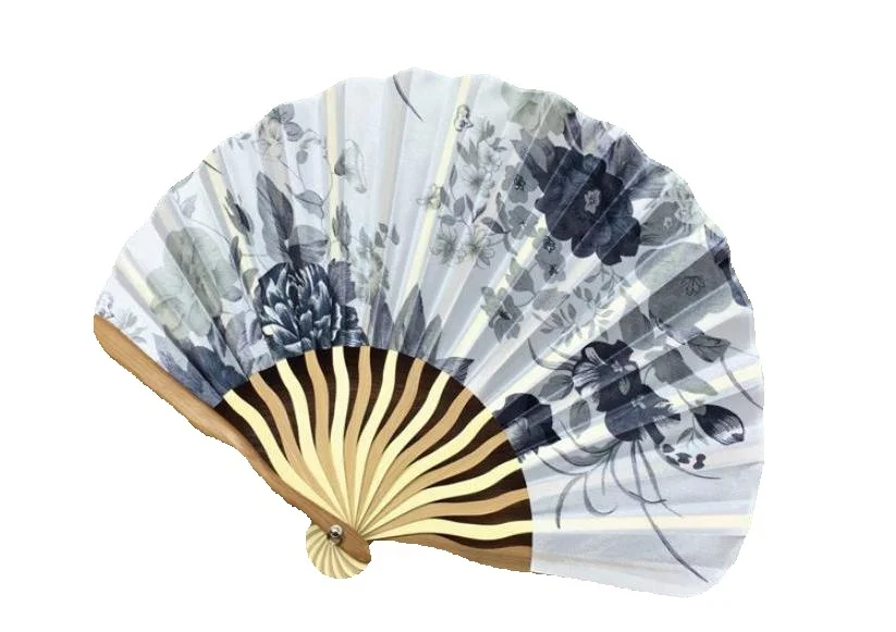 150 Pcs Personalized/customized Bamboo Polyester Flower Blossoms Wedding Chinese Japanese Folding Fan with Tassel+printing