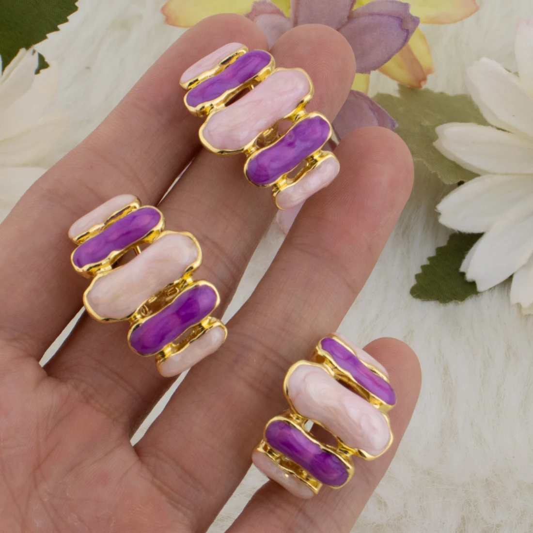 Dubai Metal Earrings Ring Set For Dopamine Color Gold Color Earring Adjustable Open Ring Female Fashion Jewelry Gift For Party