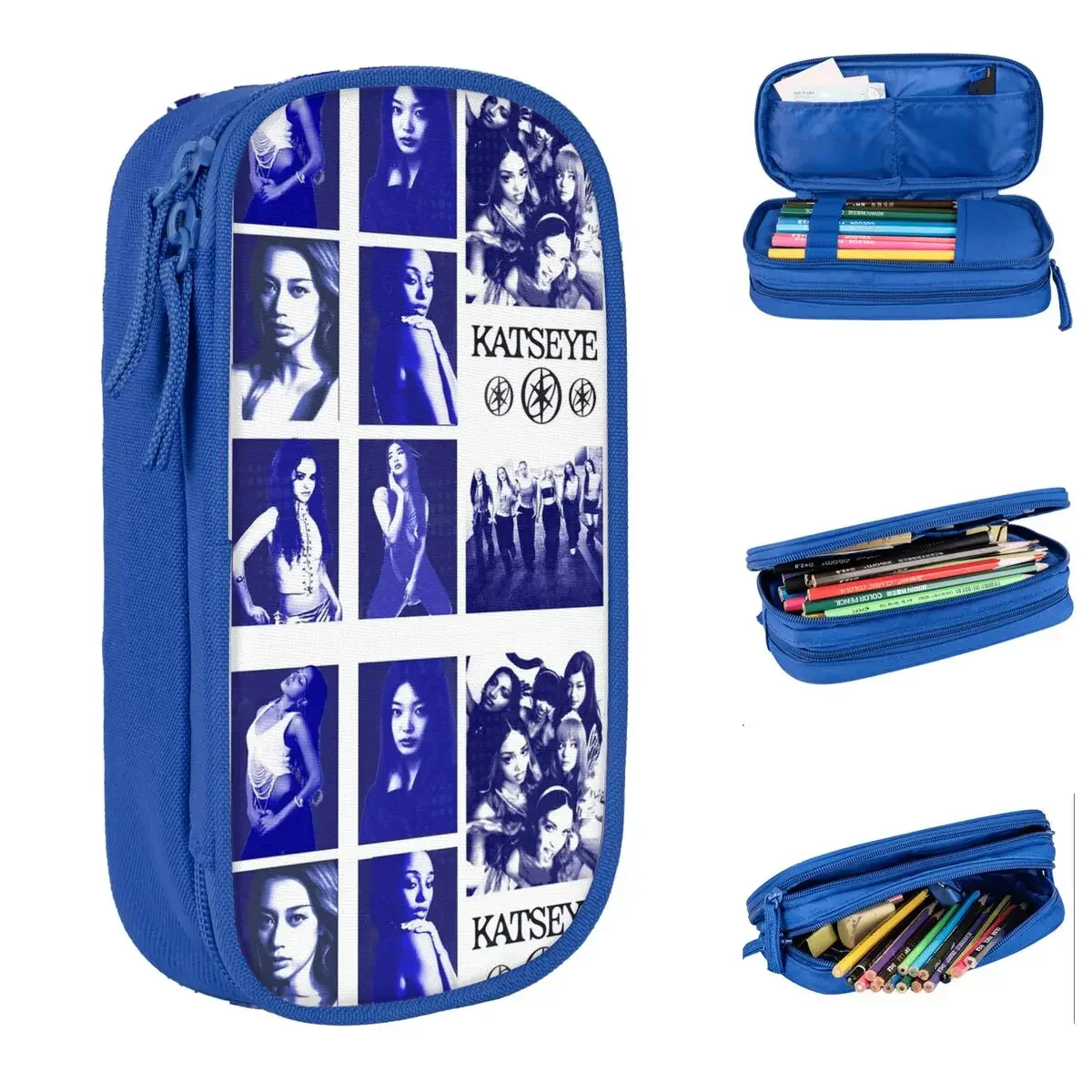 Blue Katseye Poster Pencil Cases Pencil Box Pen Kids Large Storage Bag Students School Gift Stationery
