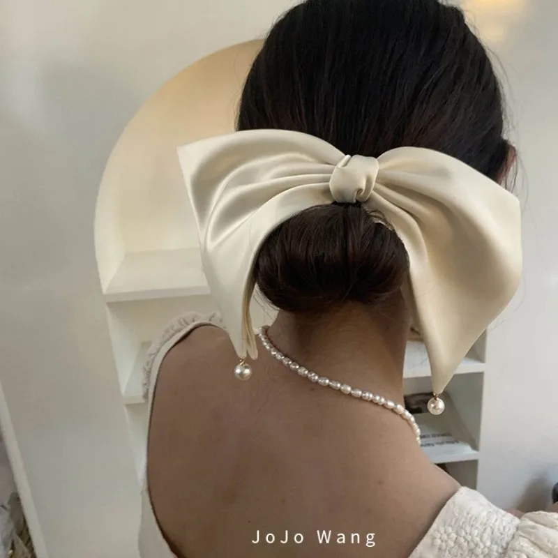 French Vintage Pearl Big Bow Hair Clip for Women High Quality Korean Oversized Exaggerated Hairclip Headdress Hair Accessories