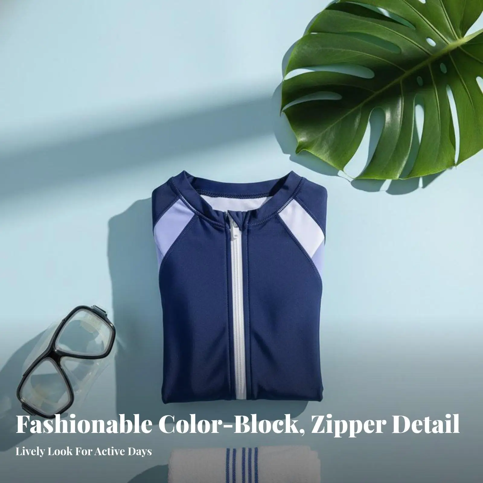 Zip Front Long Sleeve Swimsuit for Women Modest One Piece Swimwear with Shorts Removable Pads Sun Protection Surfing Snorkeling