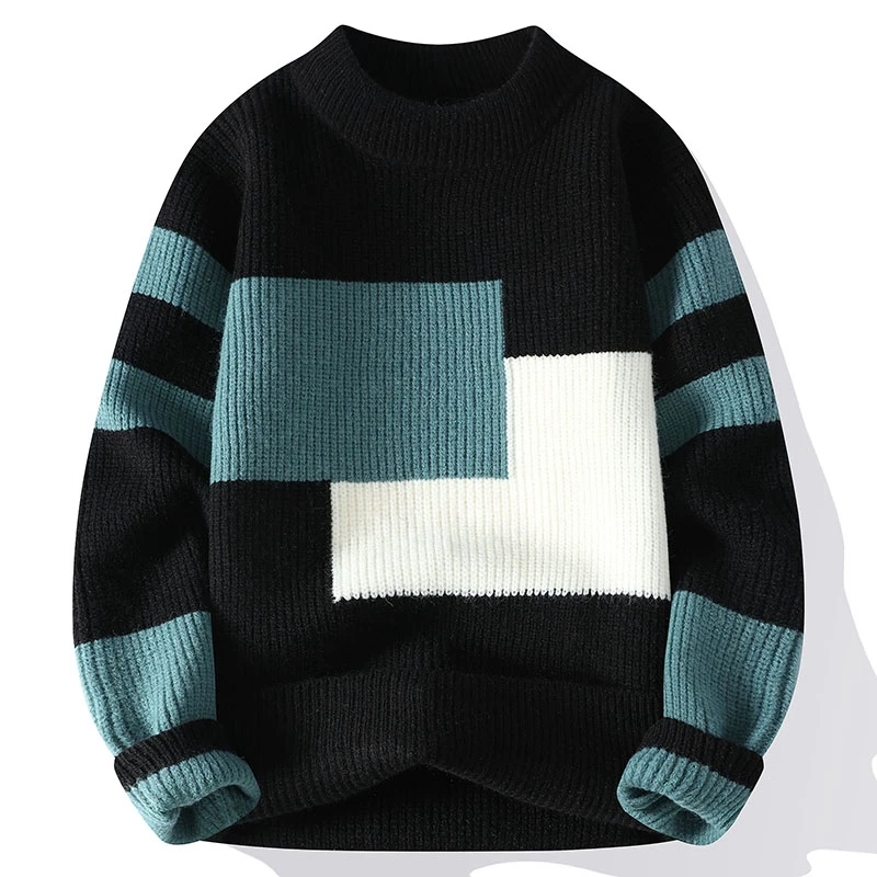 

Men's Autumn Winter Round Neck Screw Thread Contrasting Pullover Long Sleeve Sweater Knitted Undershirt Casual Office Lady Tops