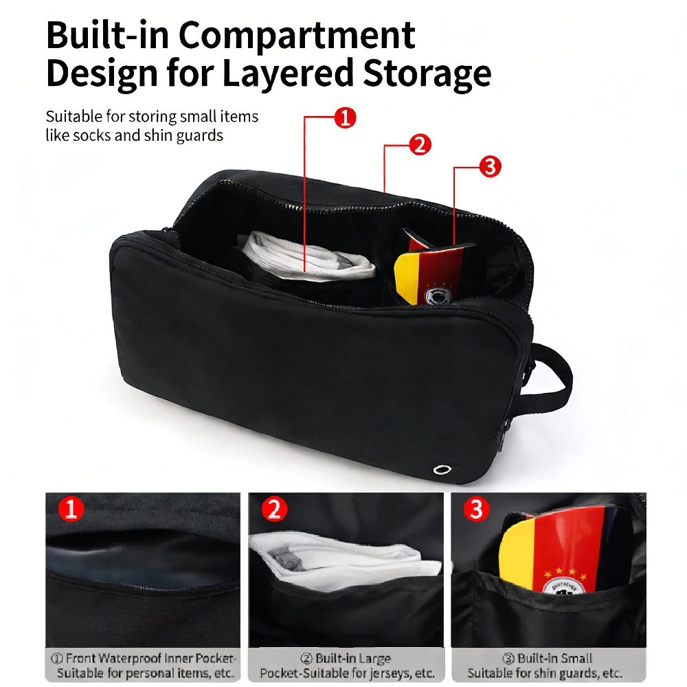 1PCS Portable Zippered Shoe Bag Crossbody Design Black, Multisport Sneaker Organizer for Gym Travel Football Tennis Basketball
