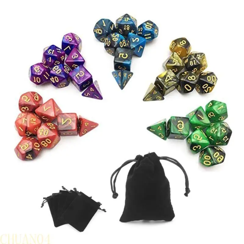 

A1A2 49 шт. Ассорти из смолы многогранные кубики с мешочком для DND RPG игровые игрушки D4 D6 D8 D10 D% D12 D20