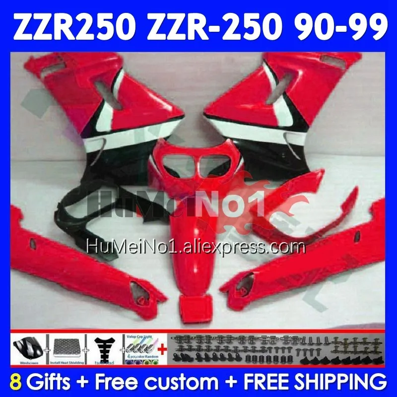 Bodys For KAWASAKI NINJA ZZR 250 ZZR-250 241No.148 ZZR250 1990 Red white 1991 1992 1993 1994 1995 1996 1997 1998 1999 Fairing