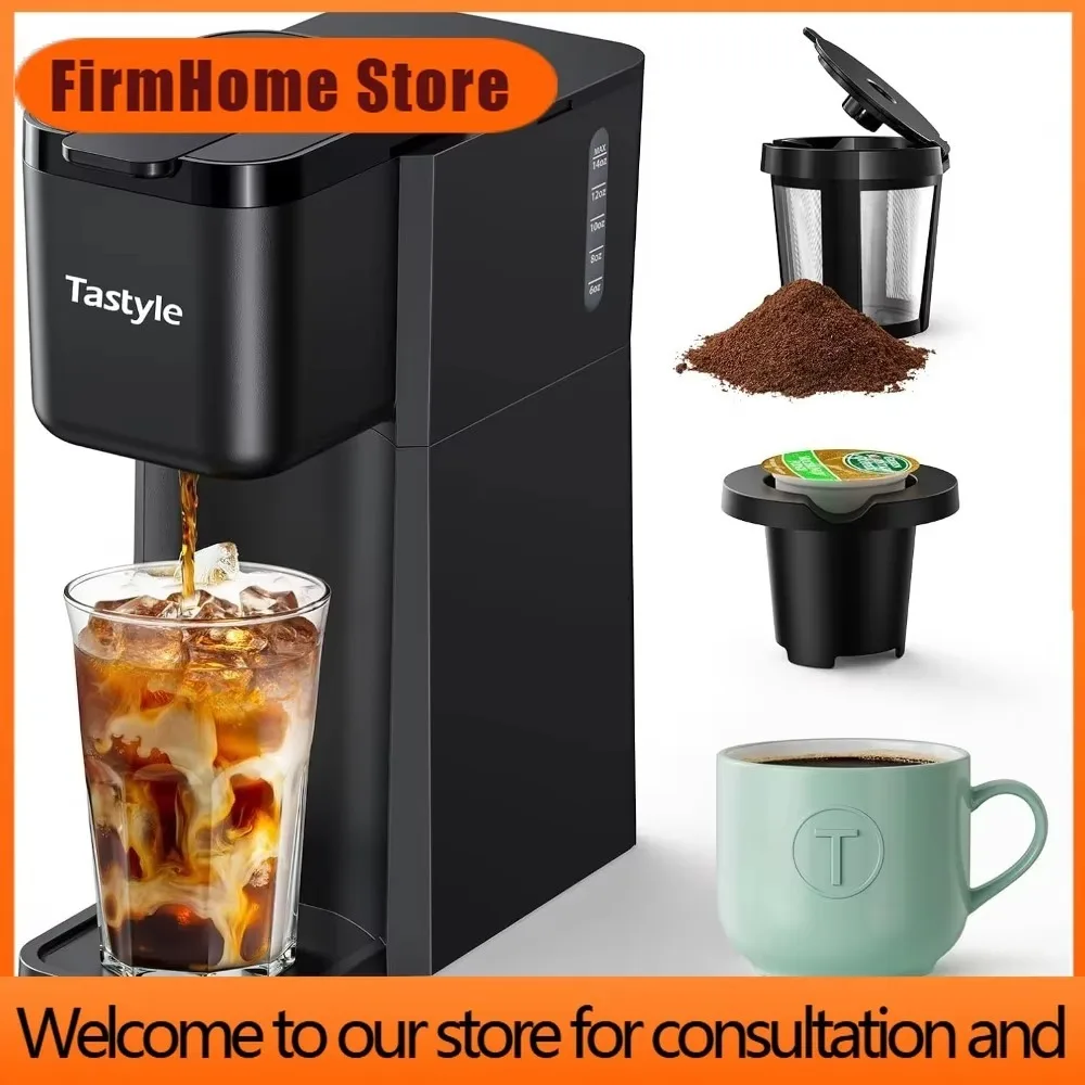 FirmHome StoreMini Hot And Iced Coffee Maker Single Serve, For K Cup And Ground, 6 To 14 Oz Brew Sizes, With Recipe Book, For Ho