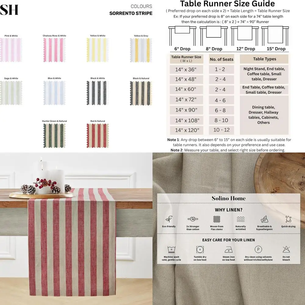 

Red and Natural Striped 100% Linen Table Runner, 14x108 Inches for Elegant Dining or Valentine's Decor