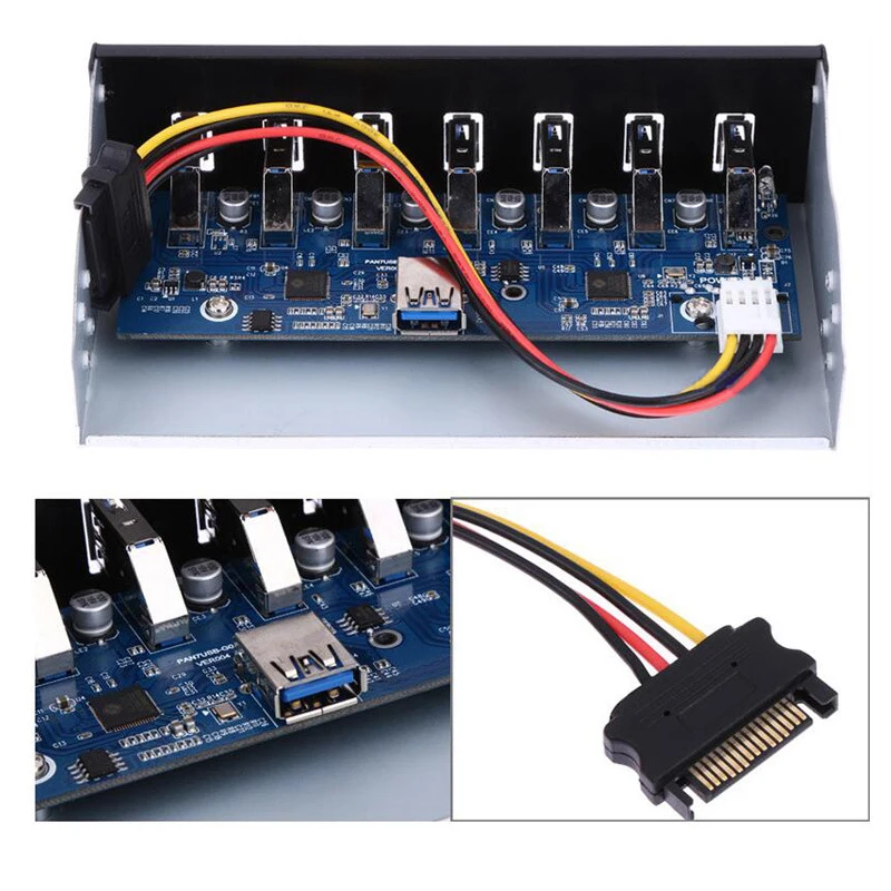 7-8 Ports USB 3.0 2.0 HUB 5.25inch Front Panel Optical Drive Bracket PC Case USB to 19PIN Data Expansion Adapter Cable Splitter