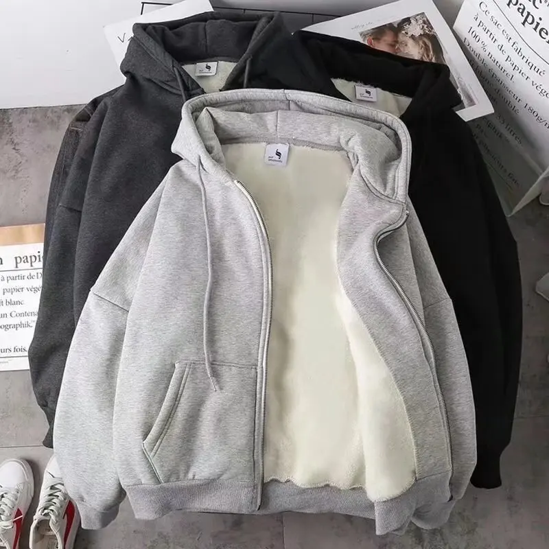 

Padded Thickened Jacket Men's Cardigan Large Size Casual Sweater Loose Skin-friendly Fall and Winter Zipper Hooded Clothes Men's
