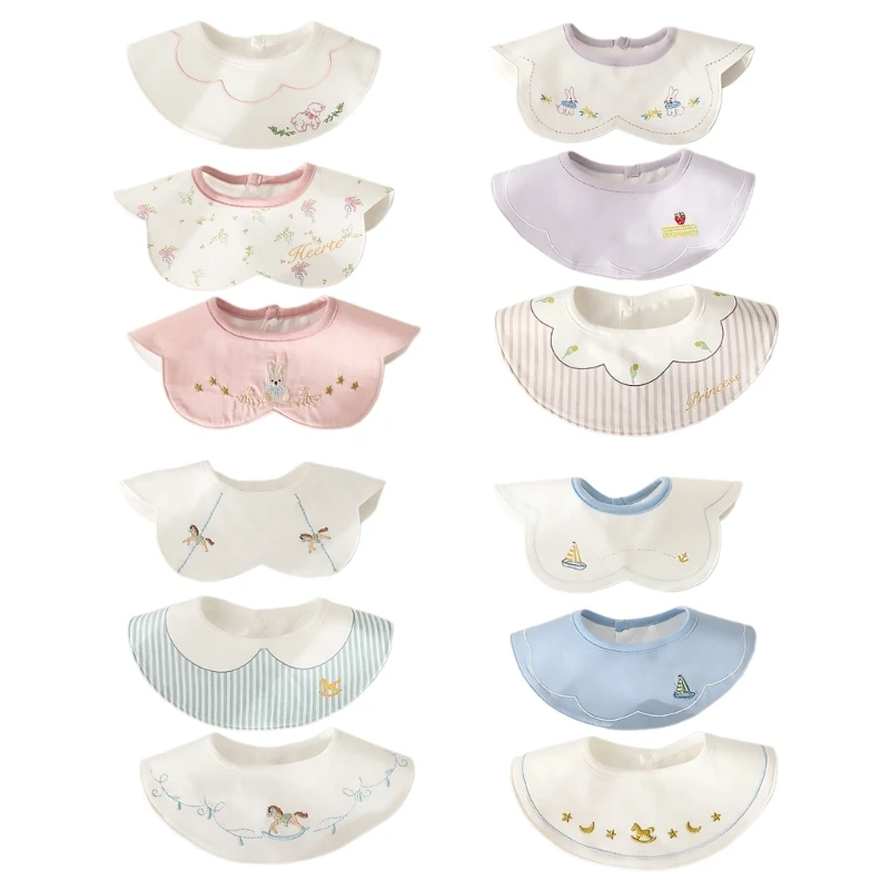 Kids Embroidered Waterproof Feeding Bibs Comfortable Cotton Bibs Toddlers Waterproof Bibs Infant Mealtime Bibs for Kids