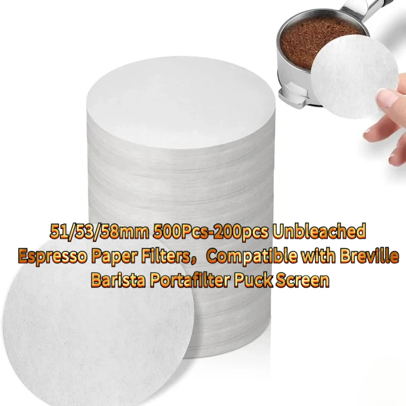 51/53/58mm 500Pcs-200pcs Unbleached Espresso Paper Filters，Compatible with Barista Portafilter Puck Screen