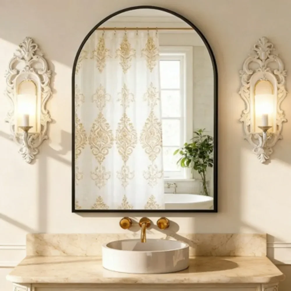 

X 16 Arched Bathroom Mirror Wall Mirror, Black
