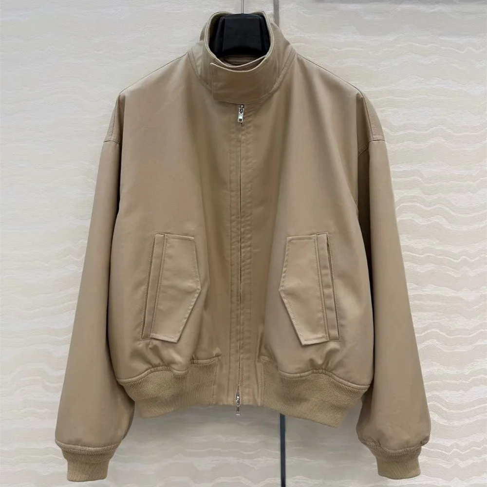 

Зимняя женская куртка 2025 года, атласная, свободного кроя, на молнии, с высоким воротником, женская верхняя одежда, новая модная универсальная куртка в стиле Y2K