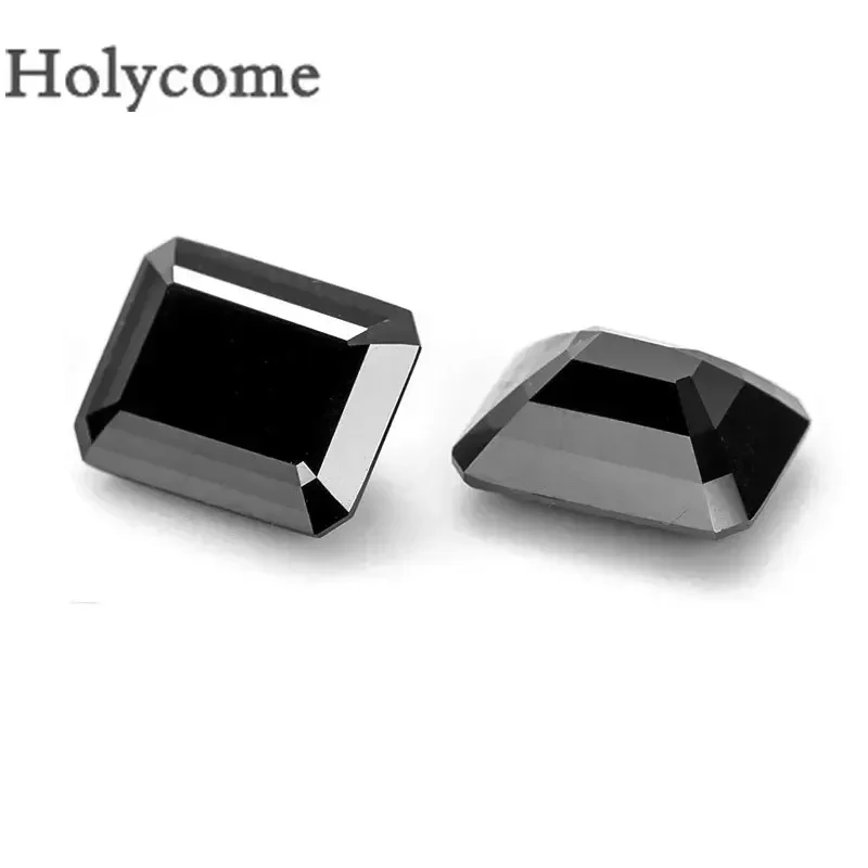 Holycome Moissanite Black Emerald Cut 3x5-8x10mm GRA Certificate Pass Moissanite Diamond Tester Positive Gems for Jewelry Making