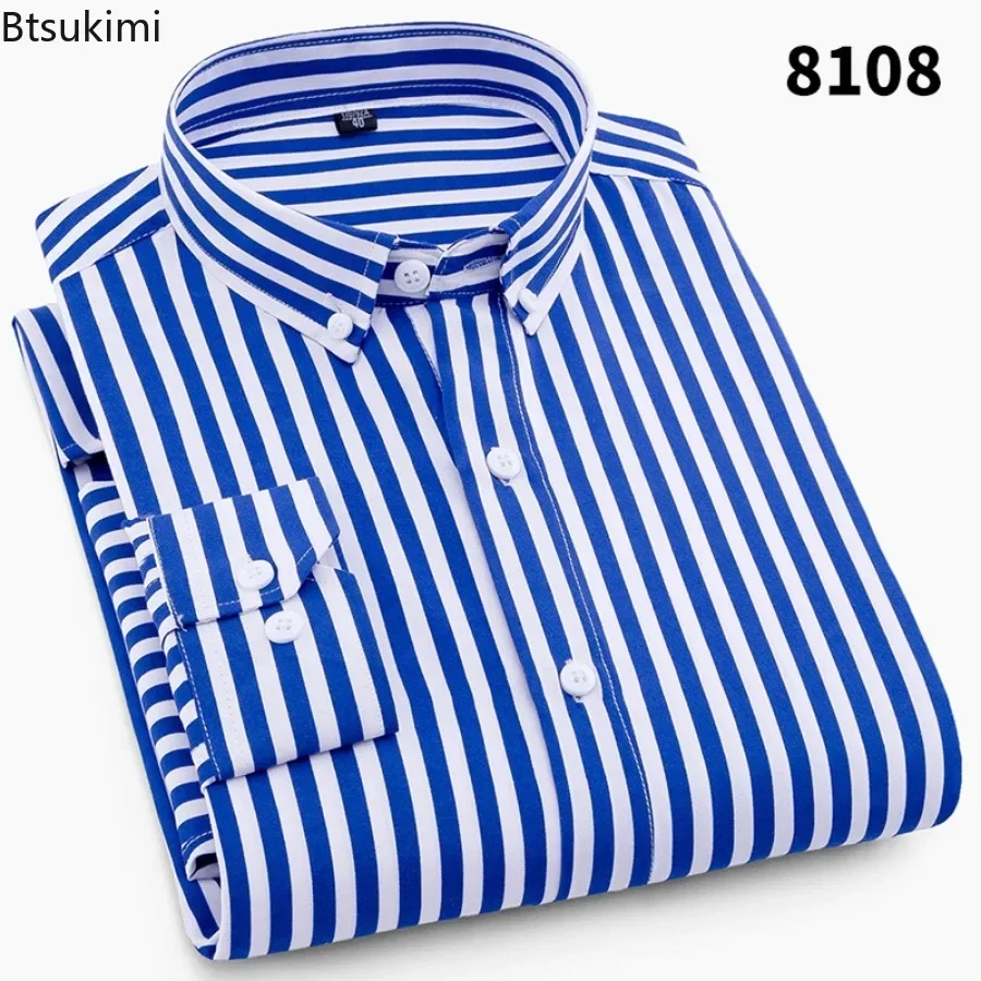 2026 Men's Fashion Shirts Spring Autumn Man Striped Shirts Lapel Casual Loose Shirts Jacket Casual Daily Tops for Men Clothing