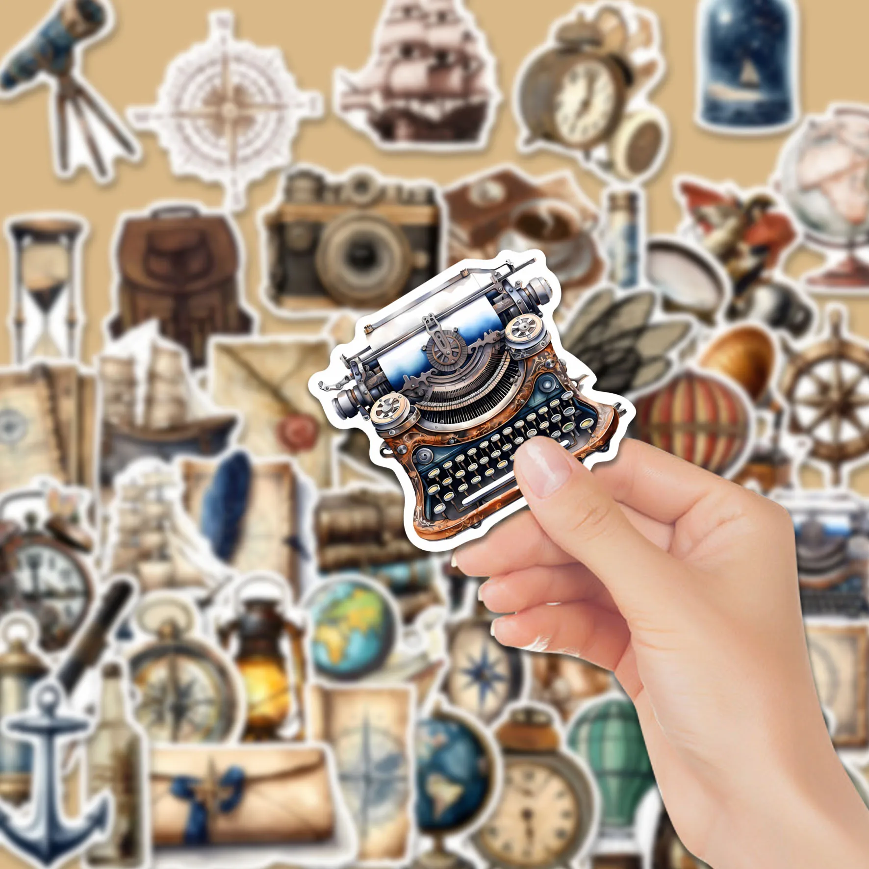 50pcs Retro Travel Lifestyle Aesthetic Trendy Stickers Pack | Aesthetic Vintage Nautical & Explorer Decals | Vinyl for Phone Cas