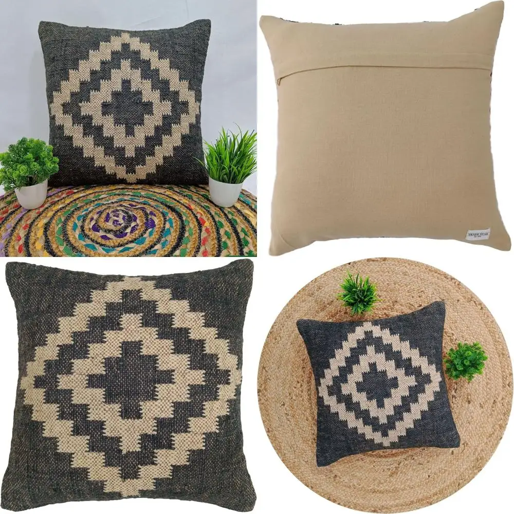 

Vintage Kilim Jute & Wool Blend Pillow Cover, 18x18, Farmhouse Decor, Durable & Beautiful Pattern 8