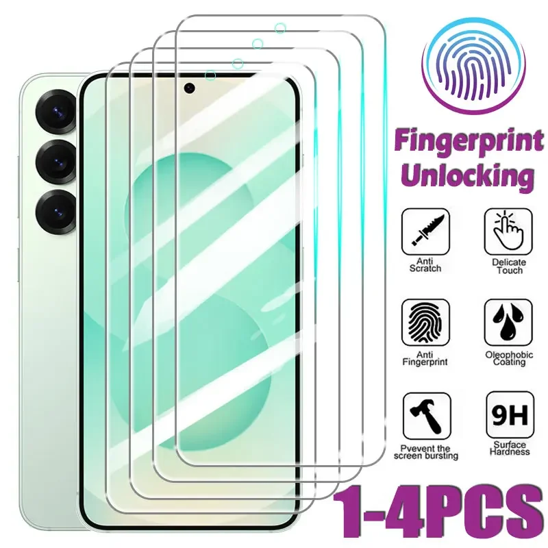 1-4 قطعة الزجاج المقسى لسامسونج غالاكسي S25 حافة S24 زائد S23 الترا S22 S21 S20 FE بصمة فتح واقي للشاشة فيلم